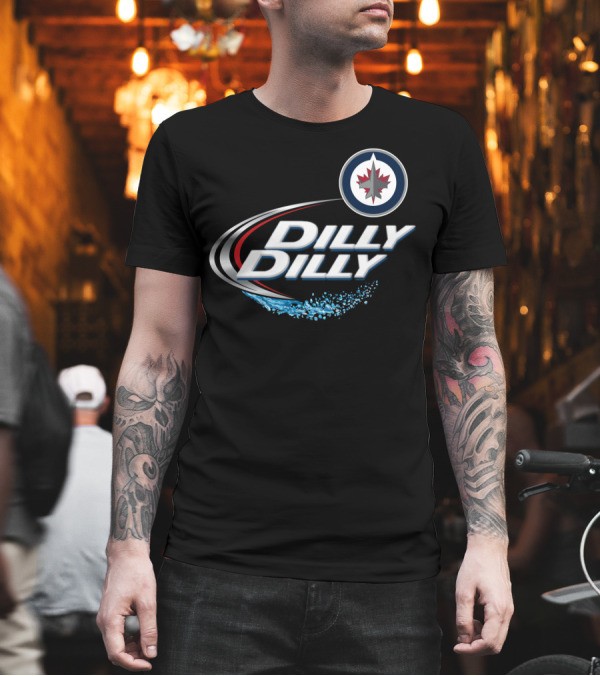 Winnipeg Jets Dilly Dilly Hockey Fan Slogan with Team Logo and Ice Splash T-Shirt Winnipeg Jets Dilly Dilly Hockey Fan Slogan with Team Logo and Ice Splash T-Shirt