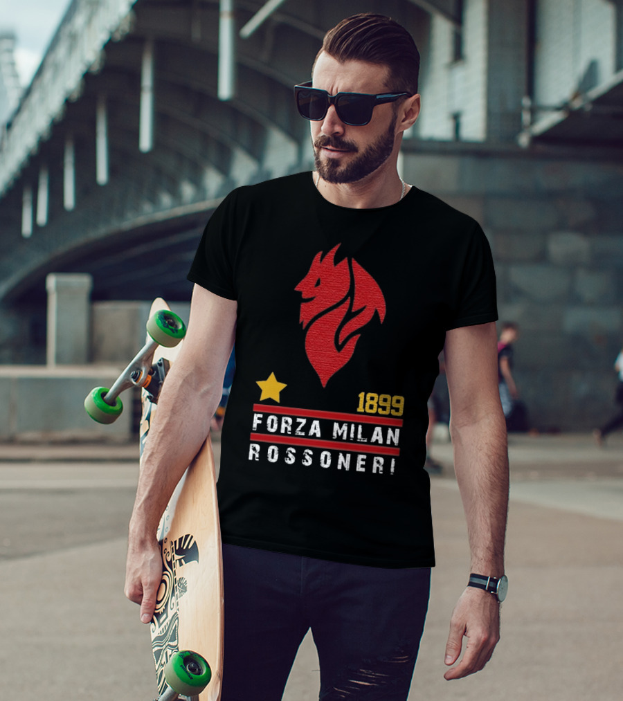 1899 Forza Milan Rossoner Symbol With Star And Red Lion Head Emblem T-Shirt
