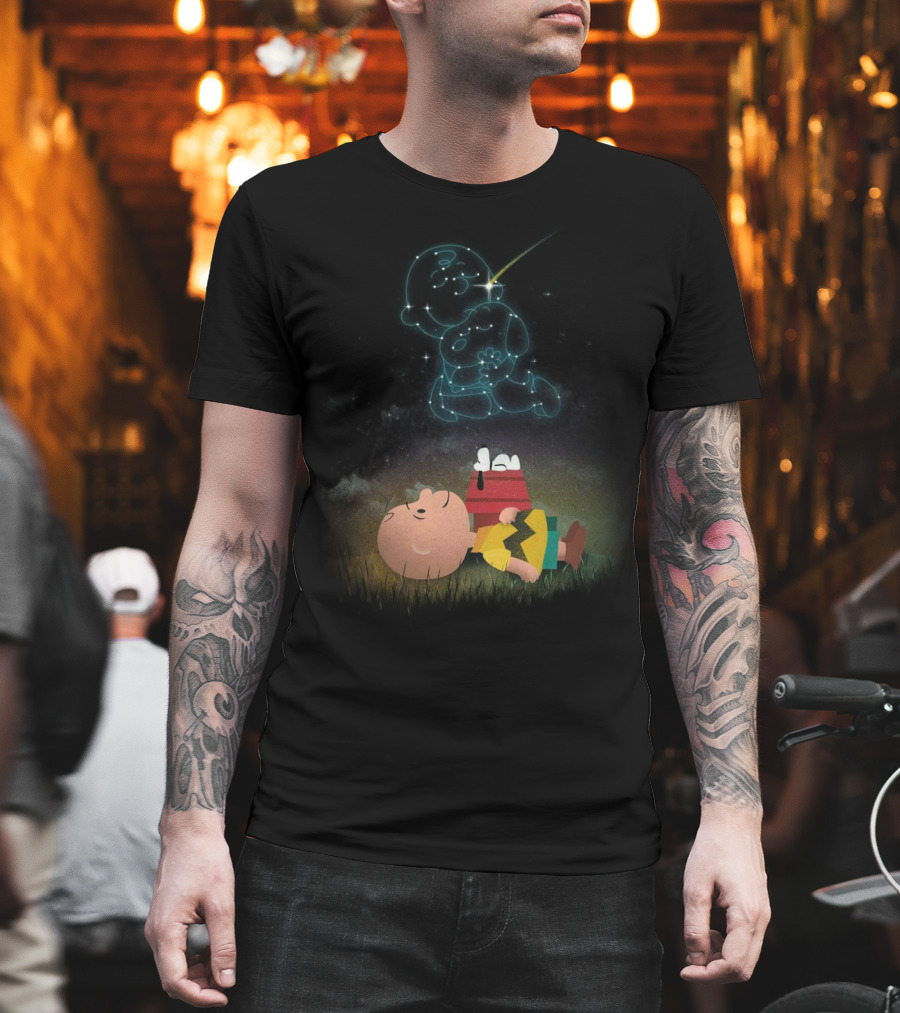 Charlie Brown And Snoopy Celestial Stargazing Night Constellation Scene T-Shirt