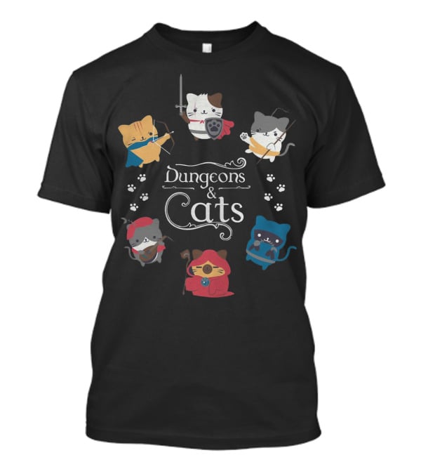 Dungeons And Cats Warrior Archer Mage Cats With Paw Prints Fantasy Adventure T-Shirt