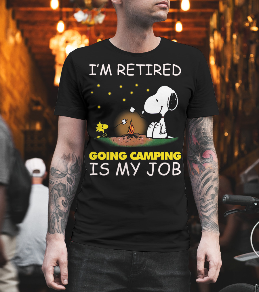 I’m Retired Going Camping Is My Job Snoopy And Woodstock Campfire Scene T-Shirt