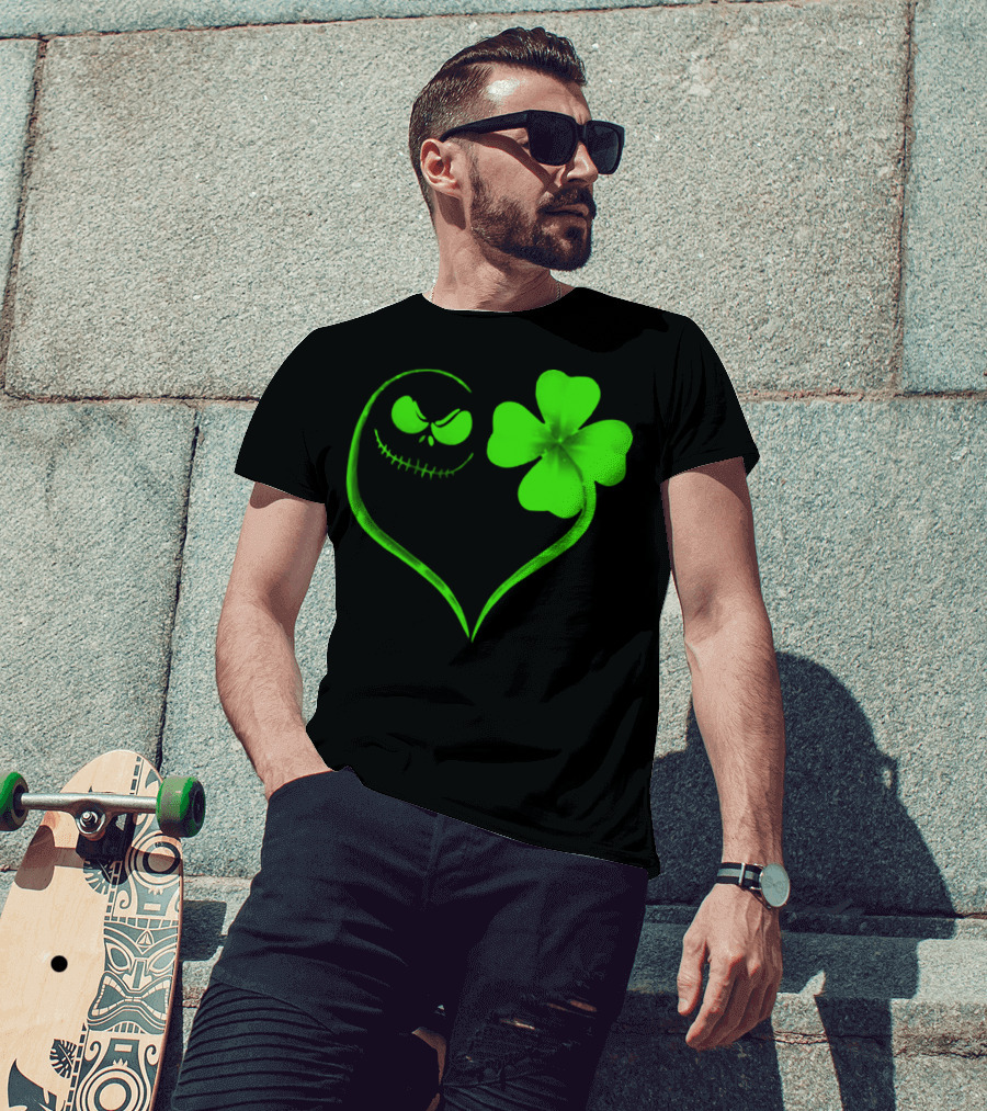 Jack Skellington Heart With Shamrock For St. Patrick's Day T-Shirt