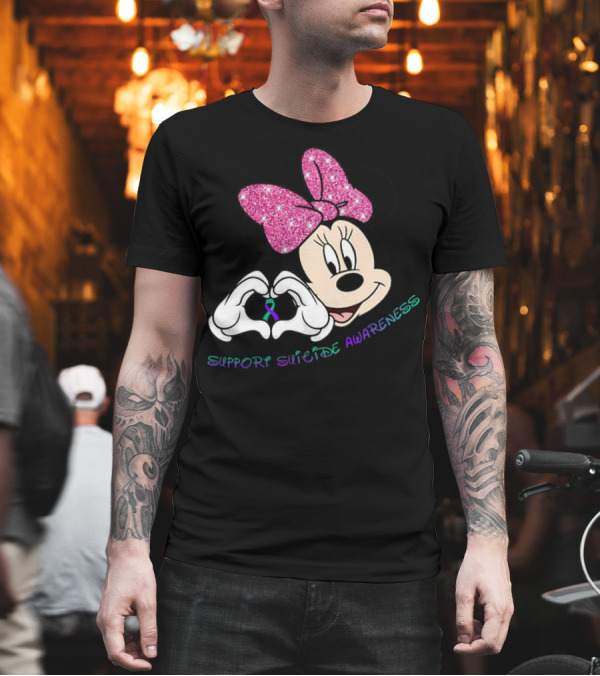Minnie Mouse Support Suicide Awareness Pink Bow Heart Hands T-Shirt Minnie Mouse Support Suicide Awareness Pink Bow Heart Hands T-Shirt