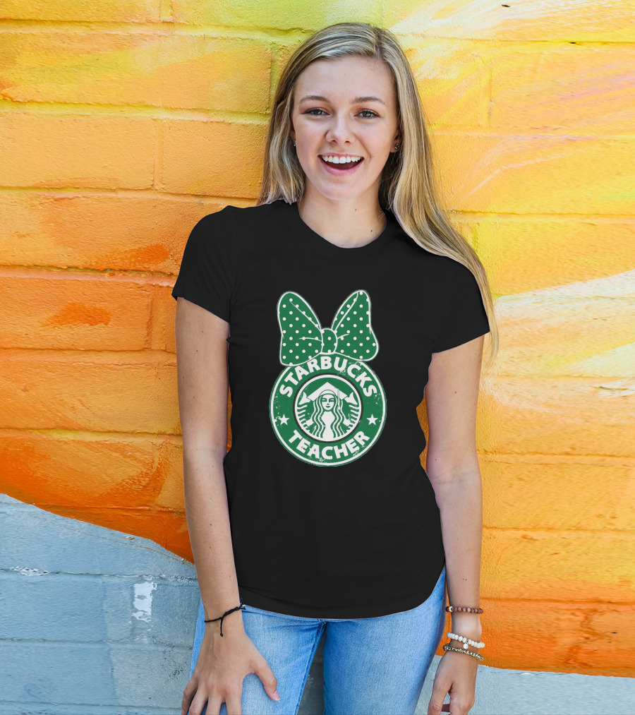 Starbucks Teacher Mickey Ears Polka Dot Bow T-Shirt