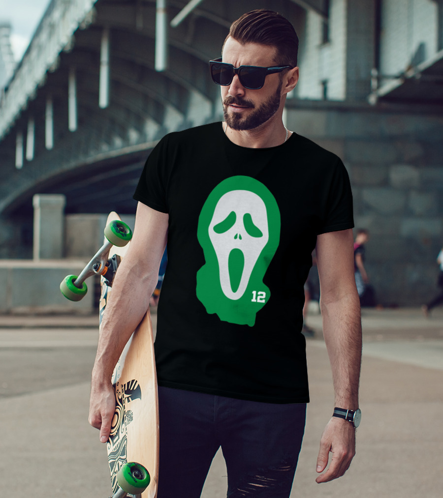 Basketball Team Scary Terry Rozier Scream Mask Number 12 Green T-Shirt
