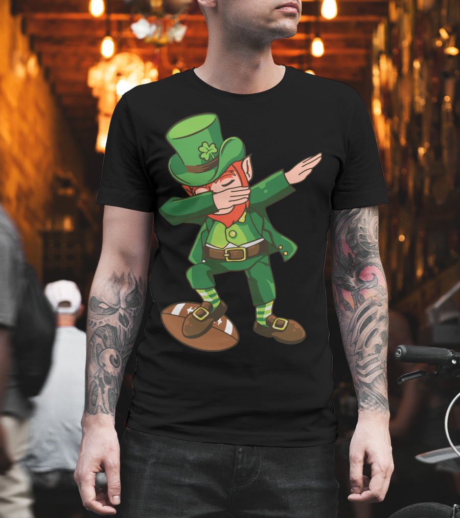 Leprechaun Dabbing on Football with Clover Hat T-Shirt