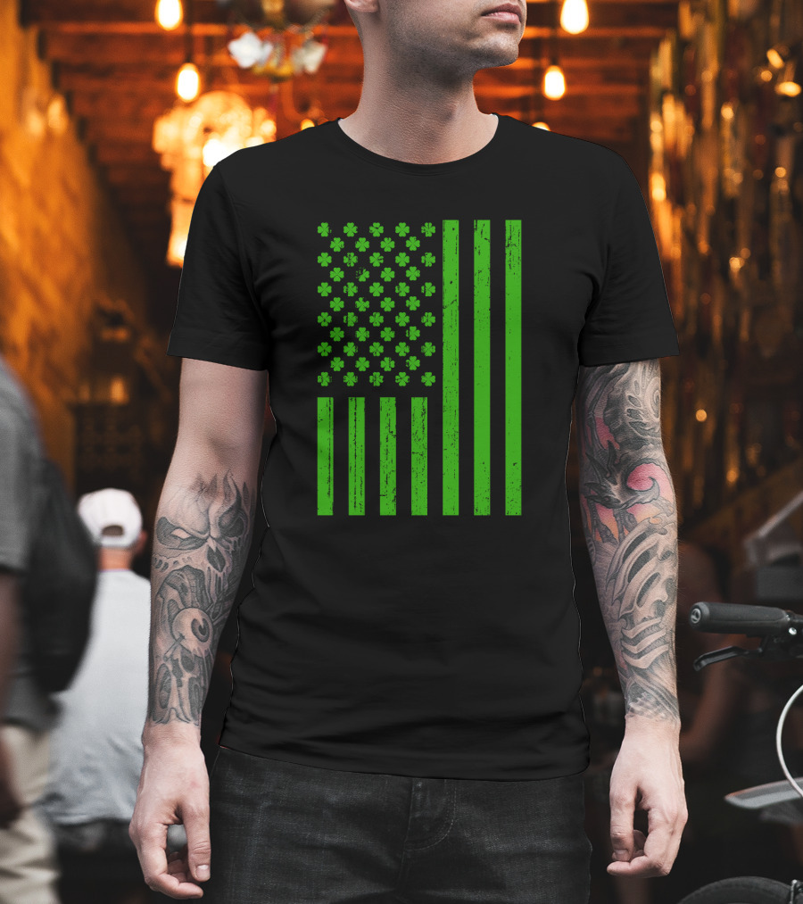 Happy St. Patrick's Day Shamrock American Flag Irish T-Shirt
