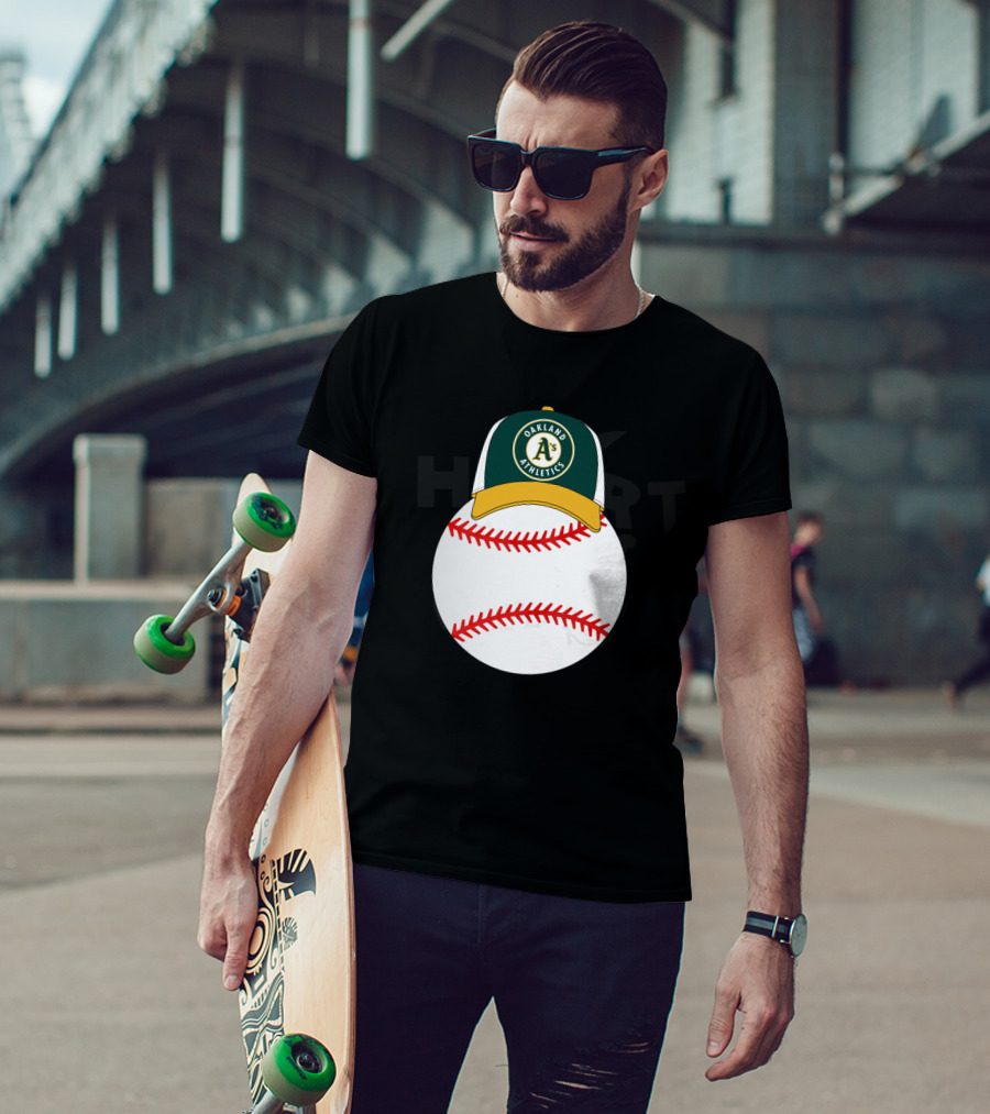 Oakland Athletics Baseball With Mickey Mouse Ears Hat T-Shirt