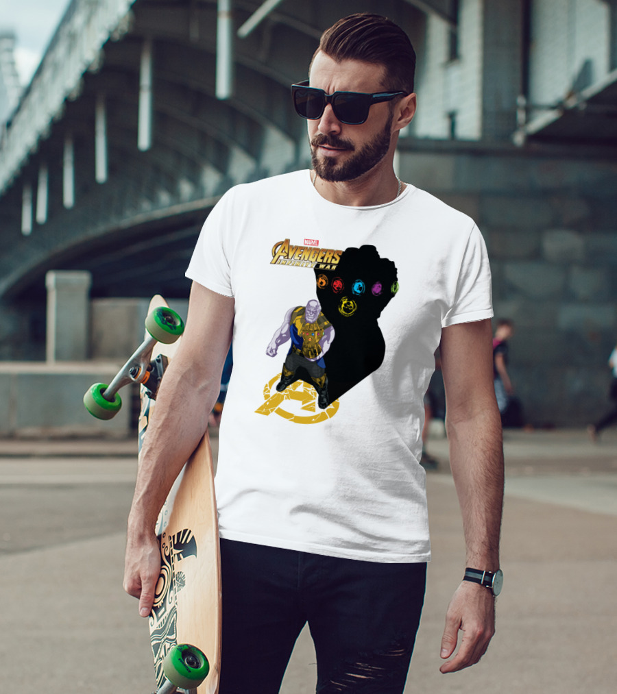 Avengers Infinity War Thanos With Gauntlet And Infinity Stones Shadow Marvel T-Shirt