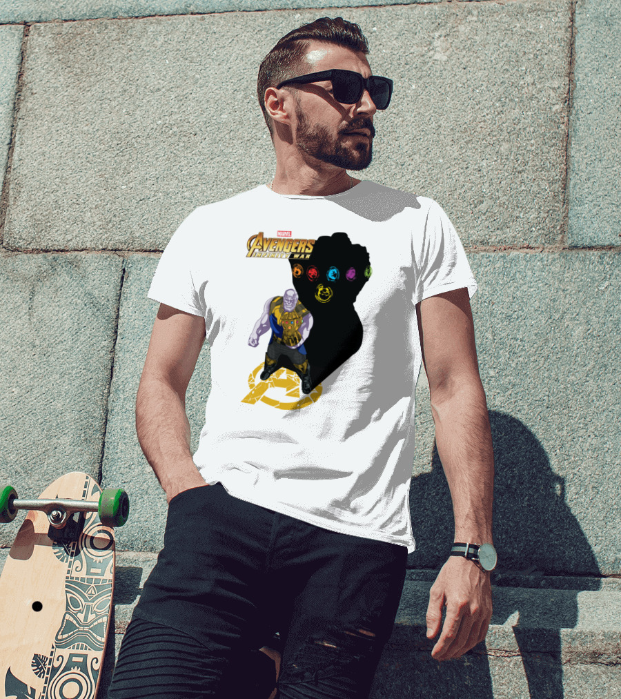 Avengers Infinity War Thanos With Gauntlet And Infinity Stones Shadow Marvel T-Shirt