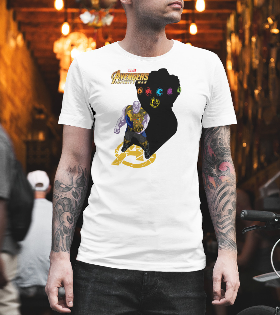Avengers Infinity War Thanos with Gauntlet and Infinity Stones Shadow Marvel T-Shirt
