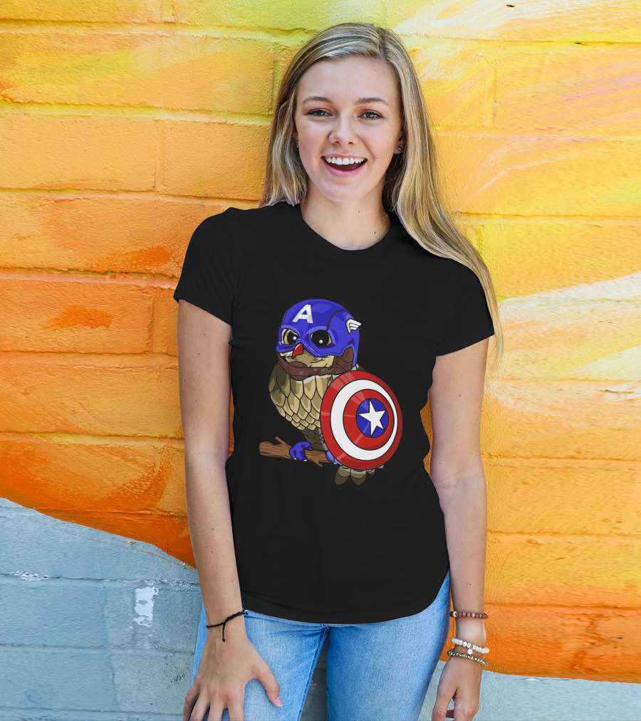 Captain America Owl Holding Shield Owlvengers Crossover T-Shirt