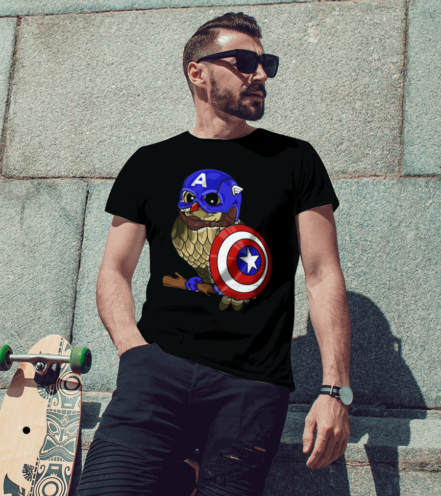 Captain America Owl Holding Shield Owlvengers Crossover T-Shirt