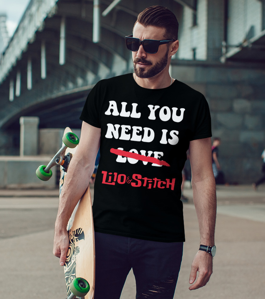 All You Need Is Lilo And Stitch Love Crossed Out Text T-Shirt