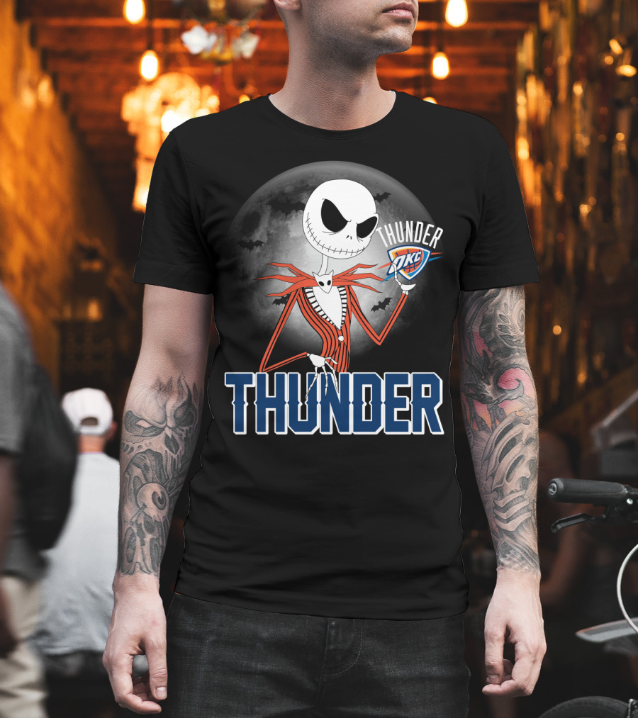 Jack Thunder Halloween Oklahoma City Okc Fan Moon Bats T-Shirt
