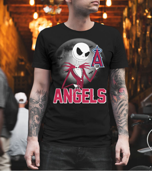 Jack Skellington Los Angeles Angels Halloween Moon Motif T-Shirt Jack Skellington Los Angeles Angels Halloween Moon Motif T-Shirt
