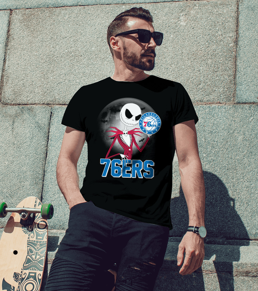 Jack Skellington Philadelphia 76ers Halloween Moon T-Shirt