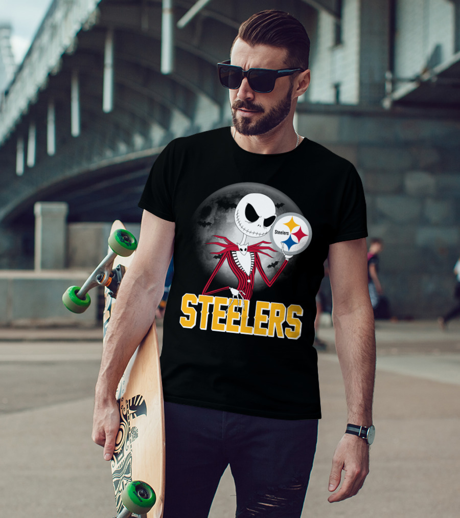 Jack Skellington Steelers Halloween Moon T-Shirt