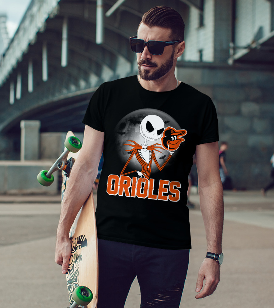 Jack Skellington Halloween Orioless Moon Bat T-Shirt