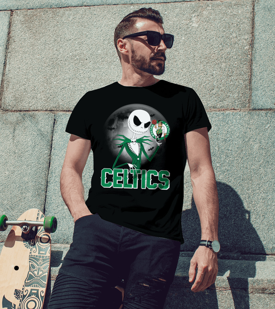 Celtics Jack Skellington Halloween Boston Celtics Moon And Bats T-Shirt