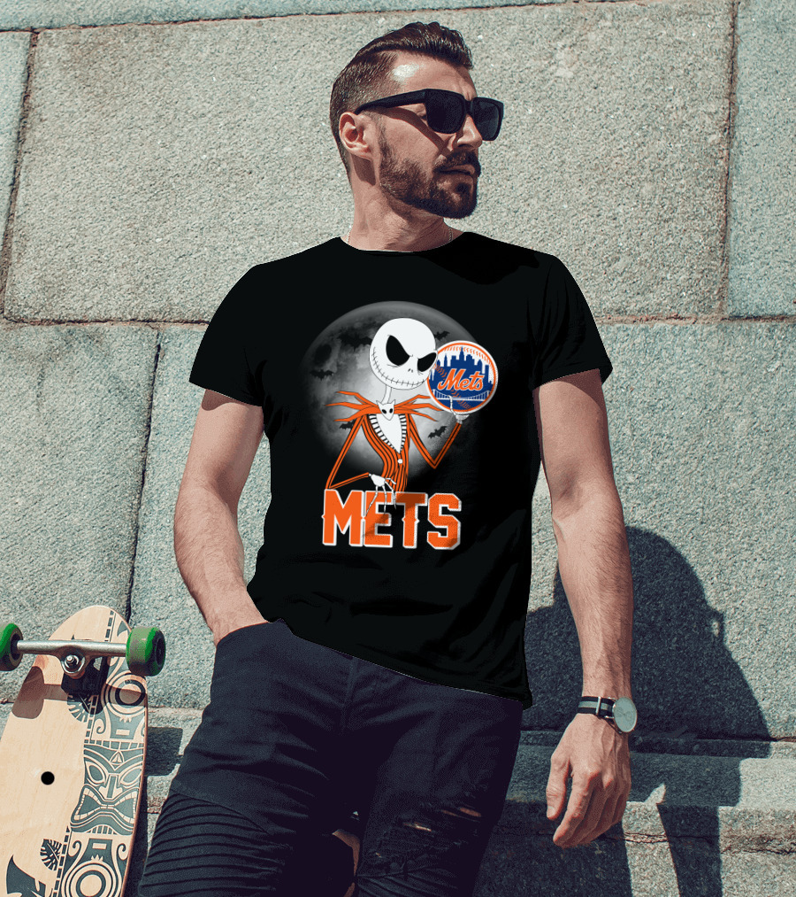 Jack Skellington Mets Baseball Halloween Moon T-Shirt