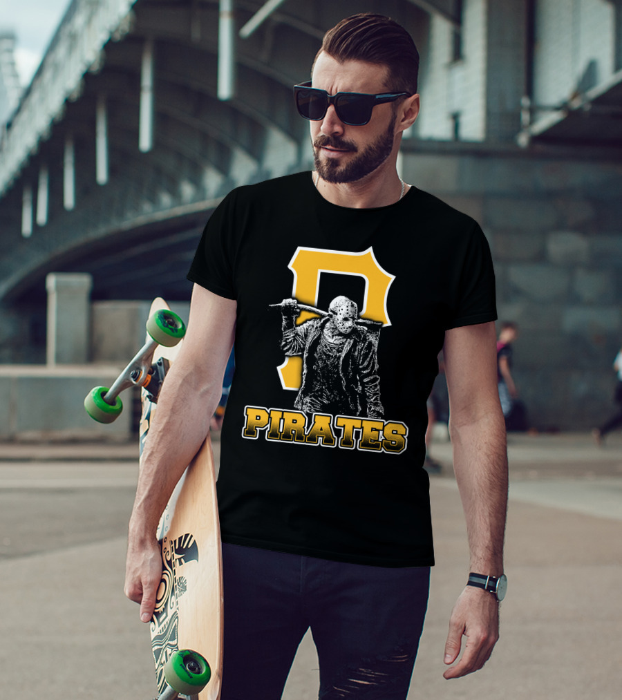 Jason Voorhees With Pittsburgh Pirates Symbol And Text Pirates T-Shirt