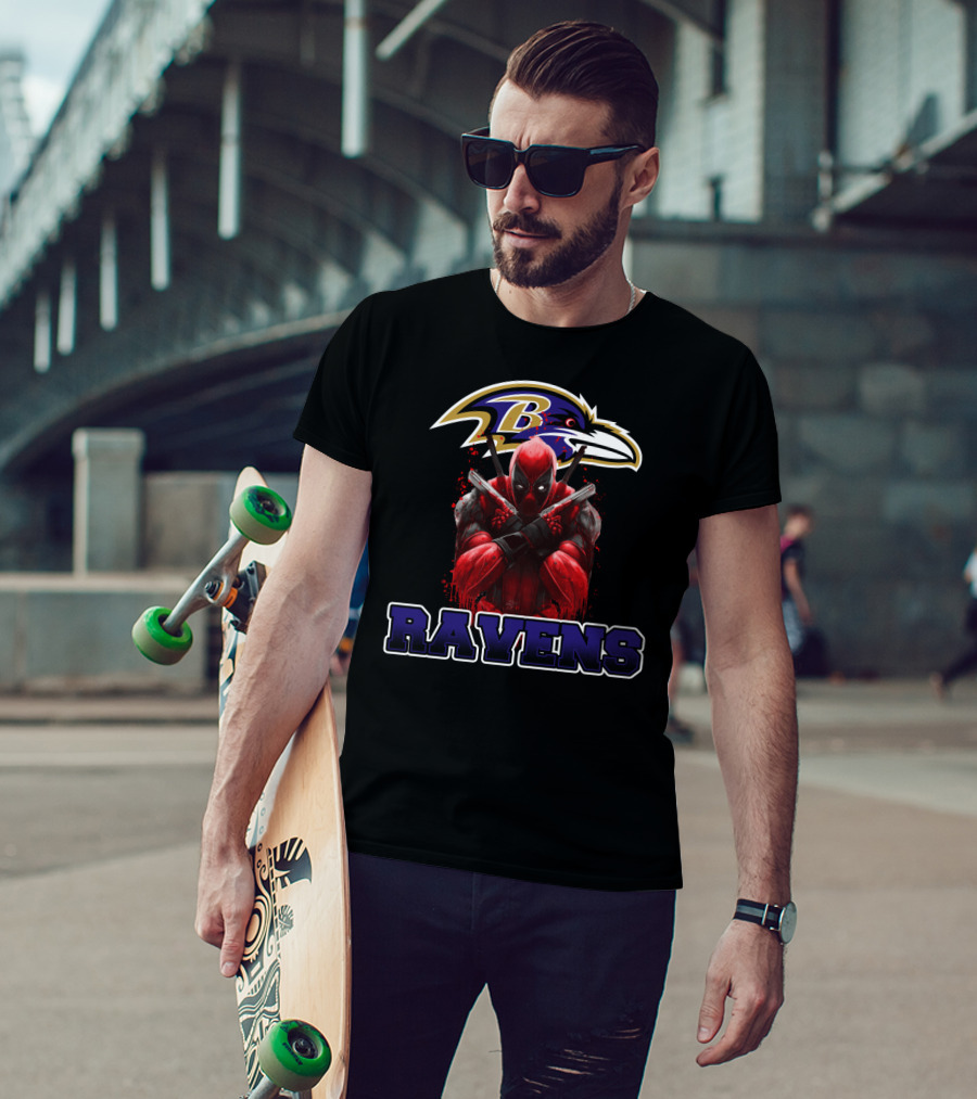 Baltimore Ravens Deadpool Crossed Swords Fan Combo T-Shirt