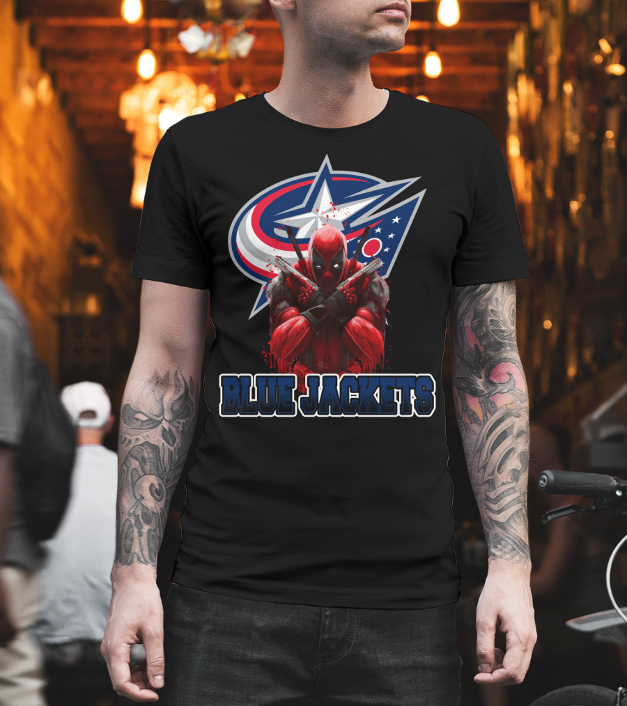 Columbus Blue Jackets Deadpool Crossover Fandom T-Shirt