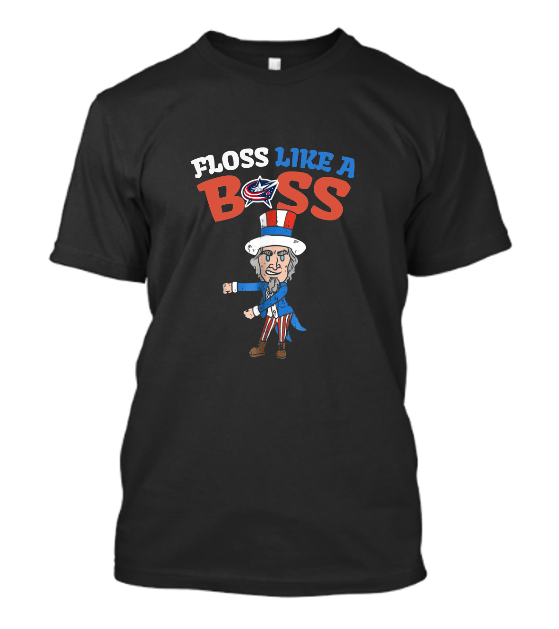 Floss Like A Boss Columbus Blue Jackets Uncle Sam 4Th July Celebration T-Shirt
