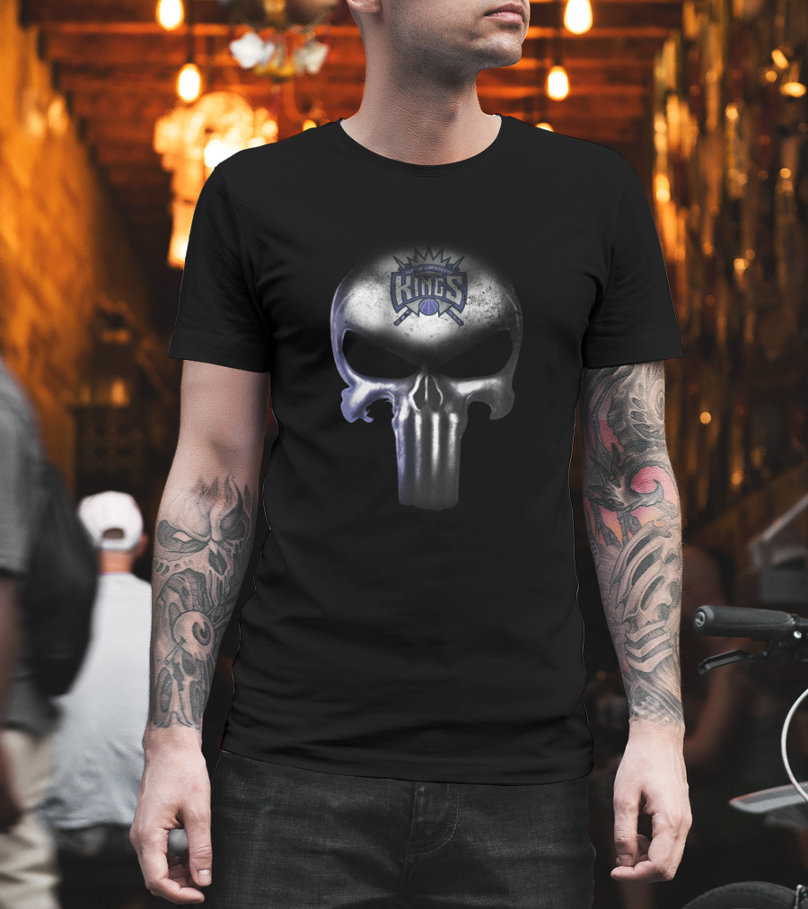 Sacramento Kings Punisher Skull Emblem For Basketball Fans T-Shirt