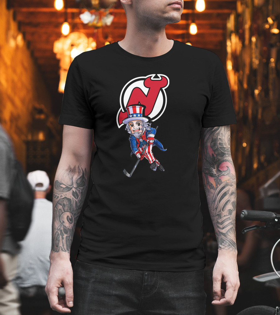 Uncle Sam Hockey Action With New Jersey Devils Independence Day T-Shirt