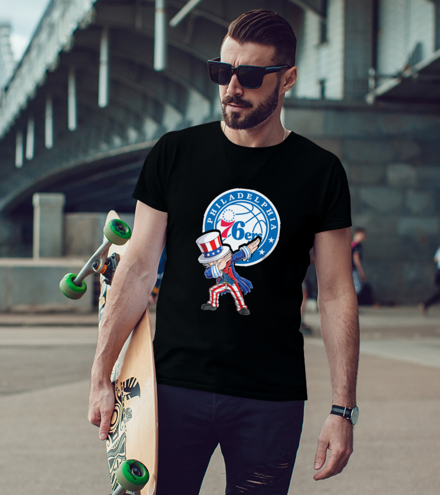 Philadelphia 76ers 4Th July Uncle Sam Dabbing Basketball Motif T-Shirt