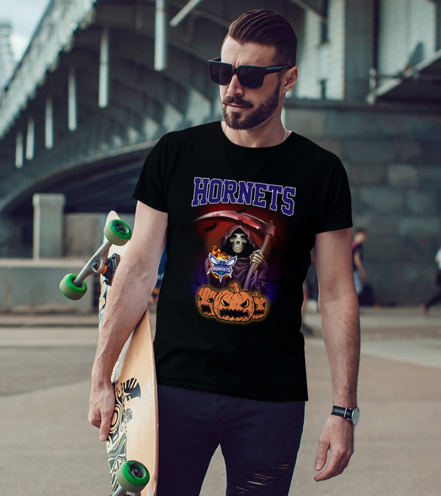 Hornets Reaper With Scythe And Pumpkins Halloween T-Shirt