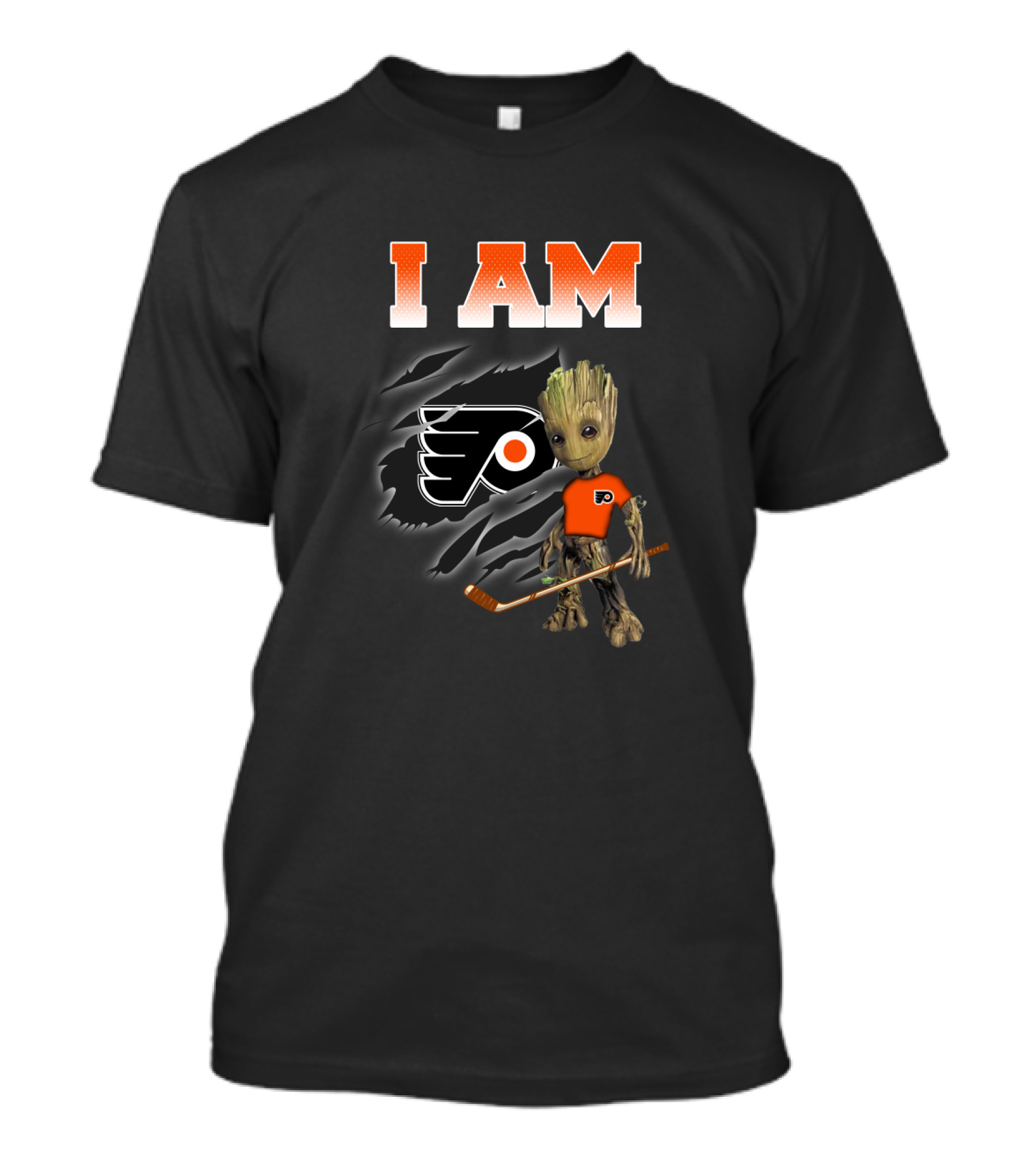 I Am Philadelphia Flyers Groot Hockey Fan Character T-Shirt