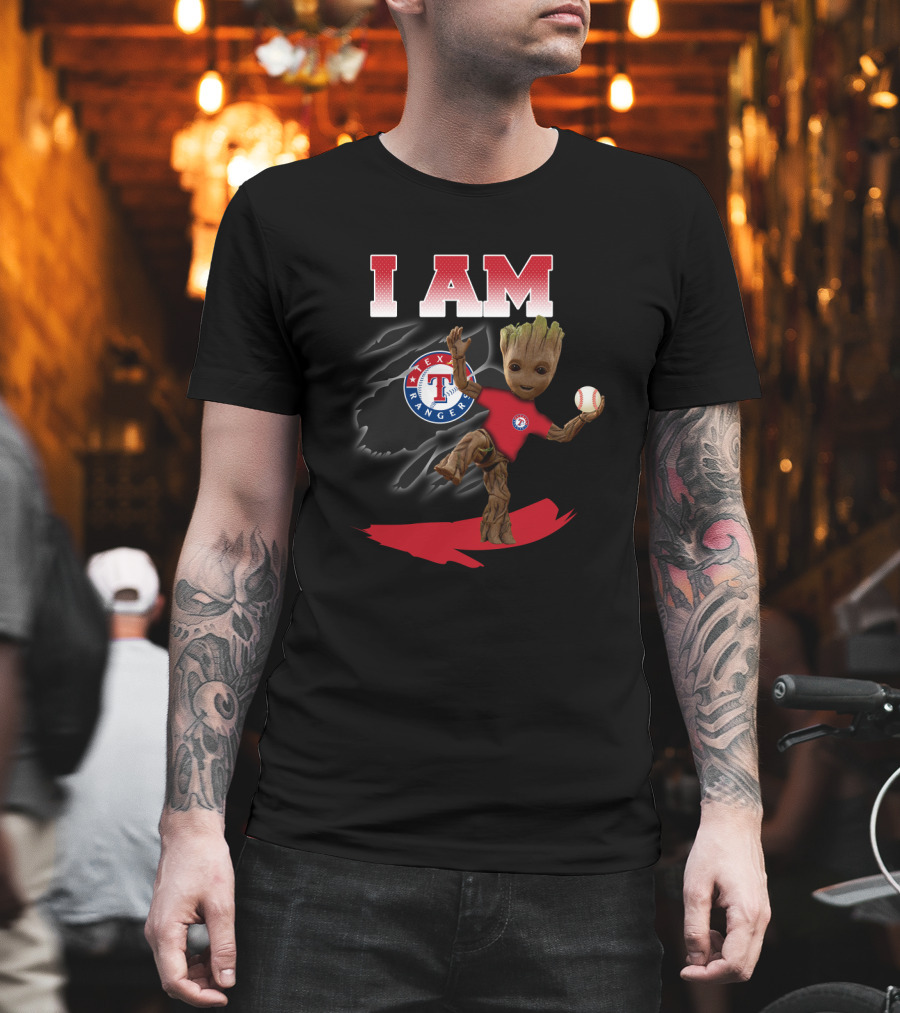 I Am Texas Rangers Groot Baseball Character T-Shirt
