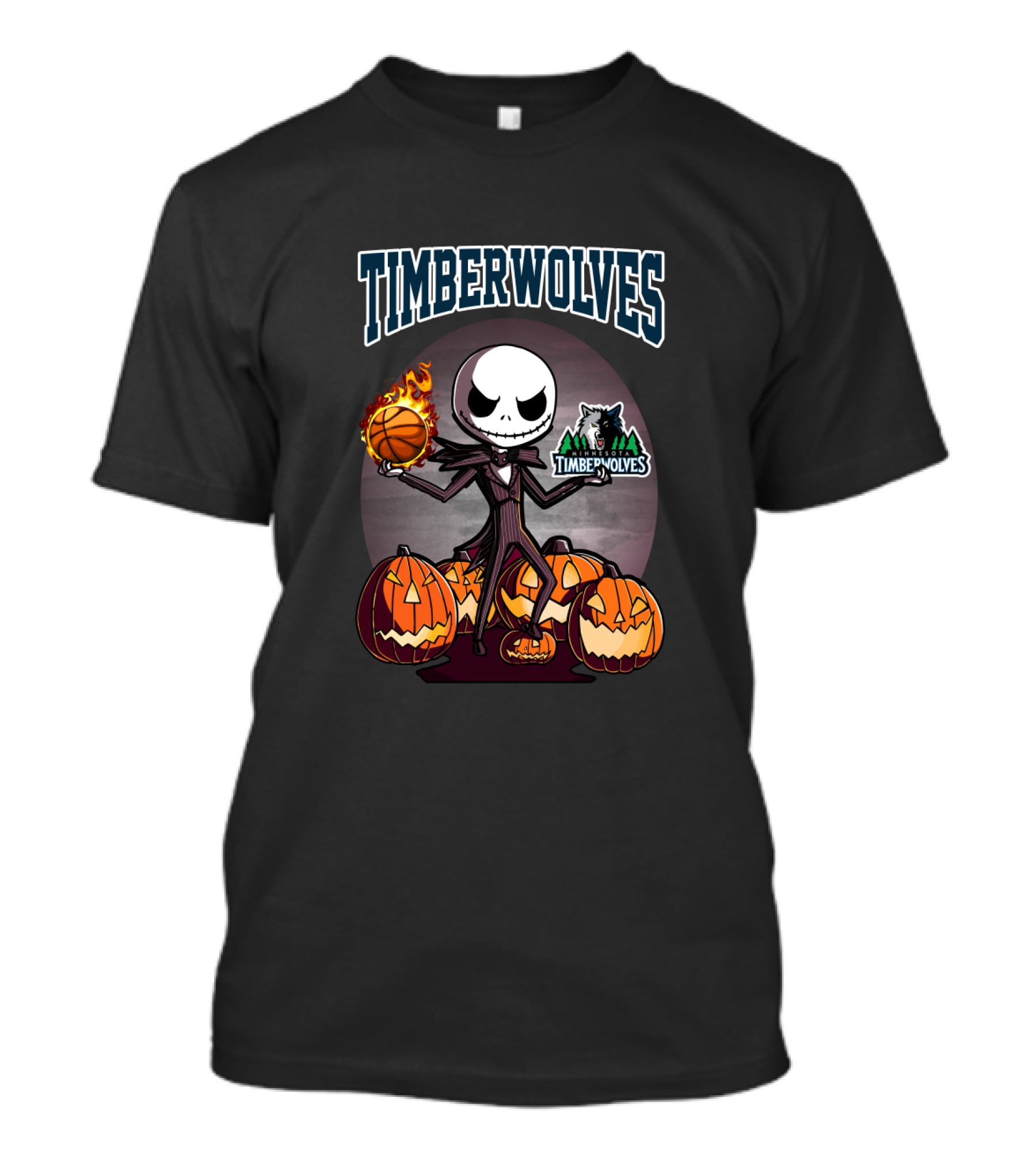 Timberwolves Jack Skellington Halloween Basketball With Pumpkins T-Shirt
