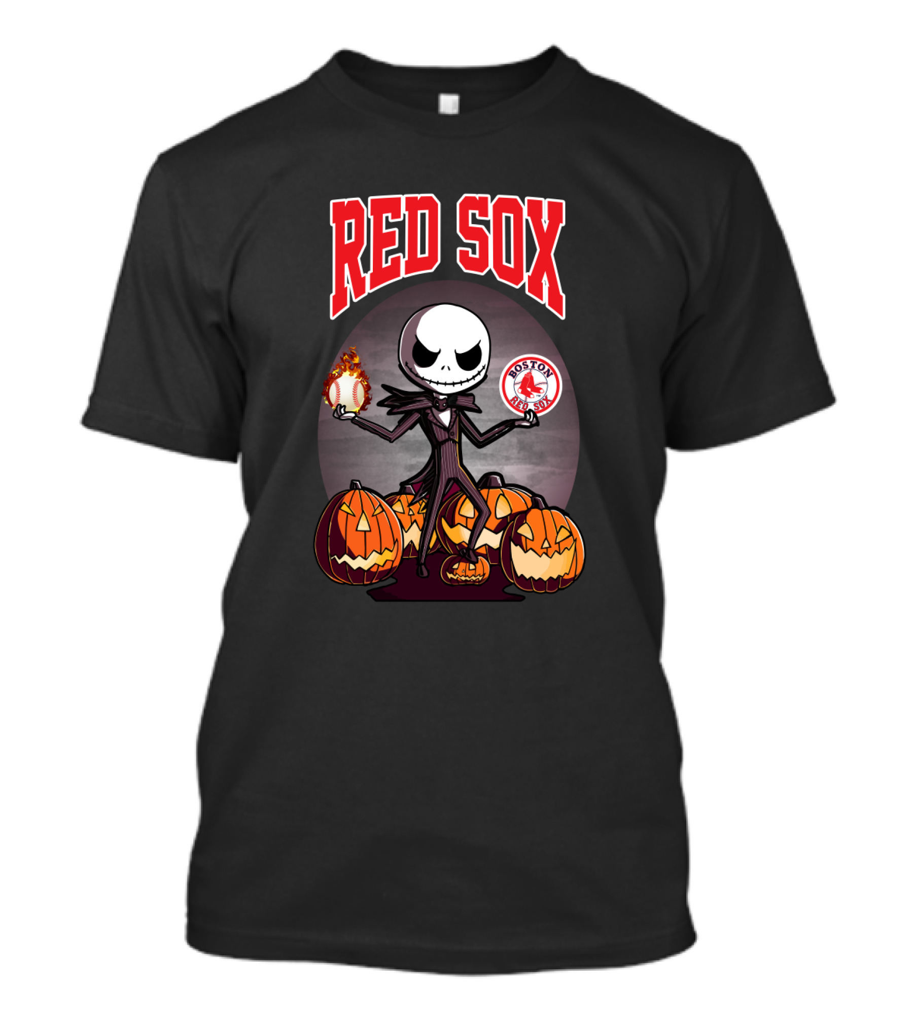 Red Sox Jack Skellington Halloween Boston Red Sox Pumpkins Fireball T-Shirt