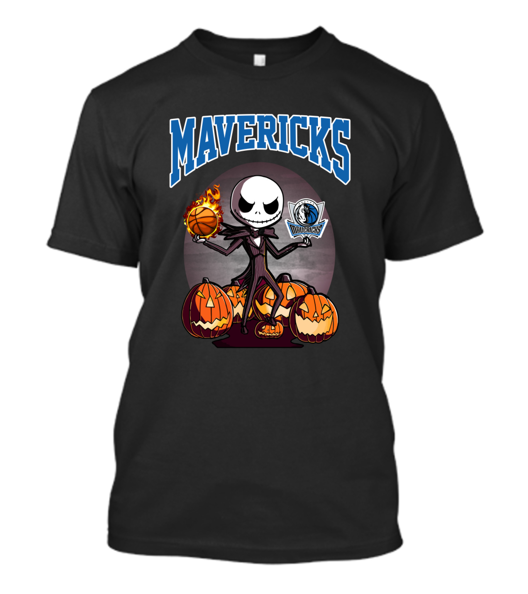 Mavericks Jack Skellington Halloween With Pumpkins And Basketball T-Shirt
