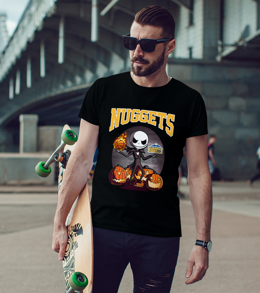 Nuggets Jack Skellington Halloween Pumpkins Basketball Fire Denver Nuggets T-Shirt