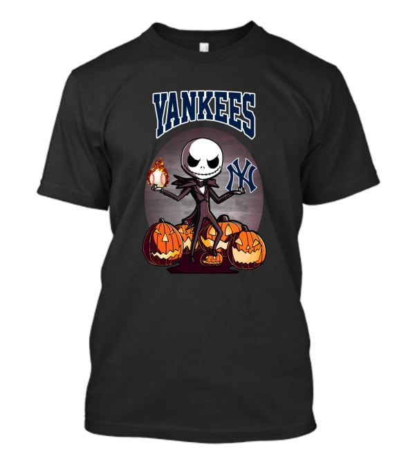 Yankees Jack Skellington Halloween With Pumpkins And Baseball T-Shirt