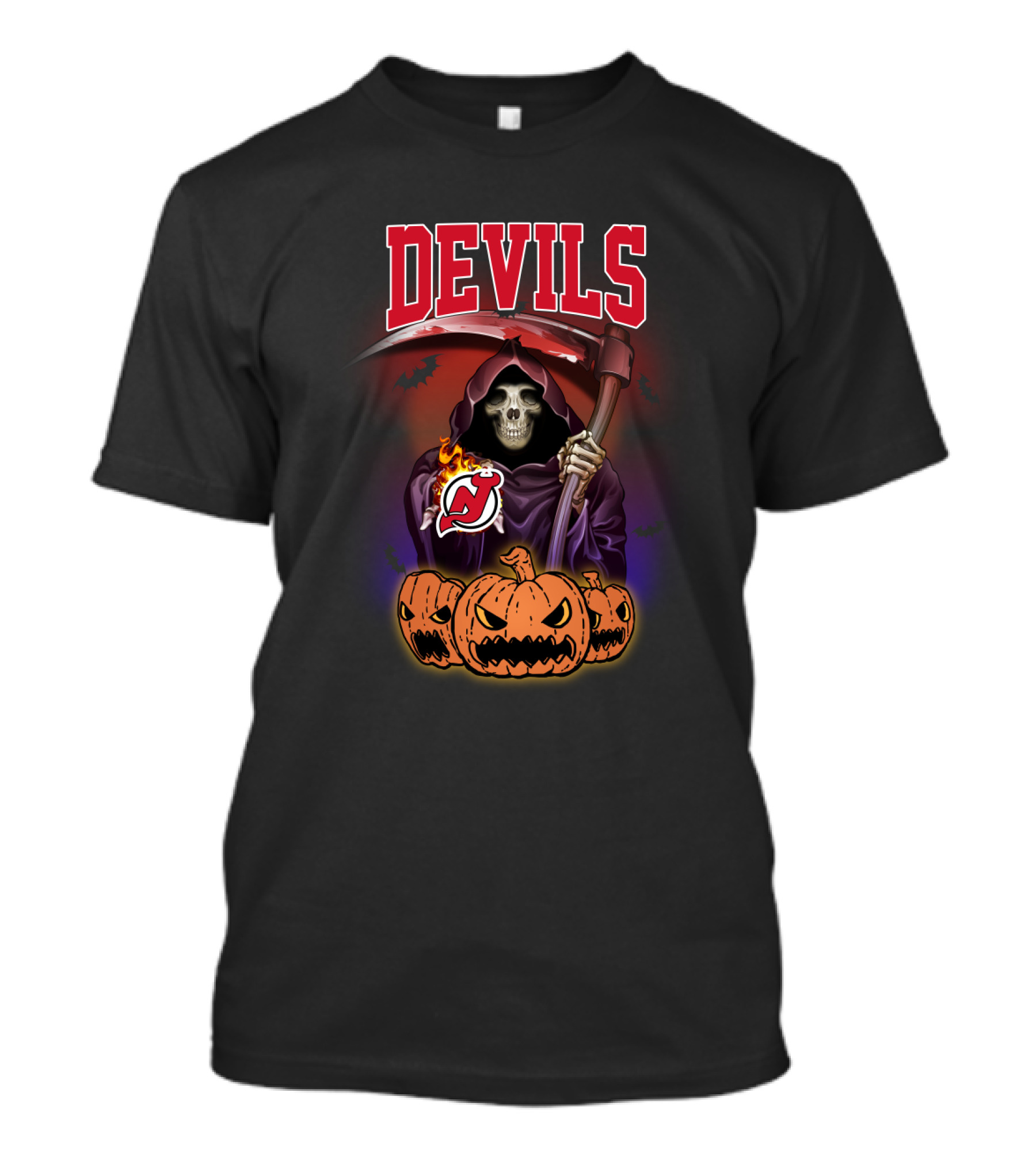 New Jersey Devils Grim Reaper Halloween Pumpkins T-Shirt