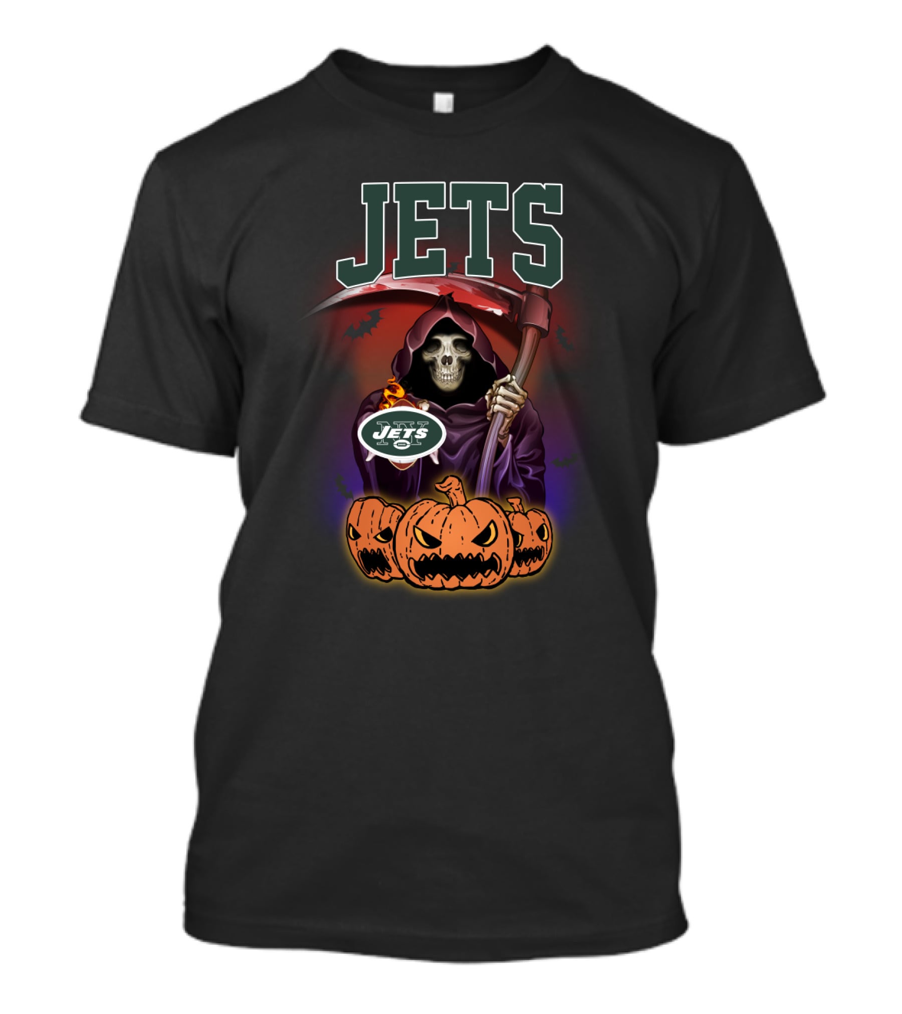 New York Jets Grim Reaper Halloween Theme With Pumpkins T-Shirt