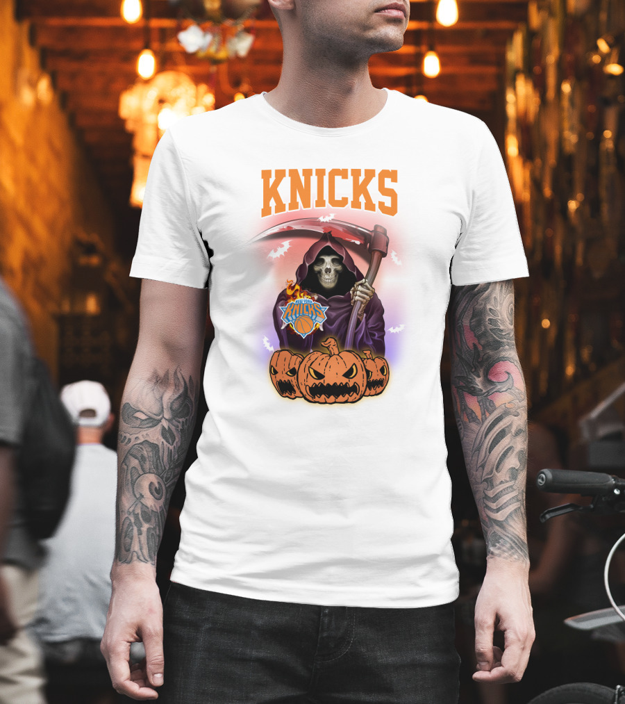 Knicks Grim Reaper Halloween Pumpkins New York Basketball T-Shirt