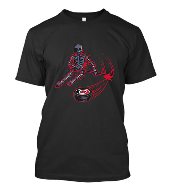 Skeleton Playing Ice Hockey With Carolina Hurricanes Puck T-Shirt
