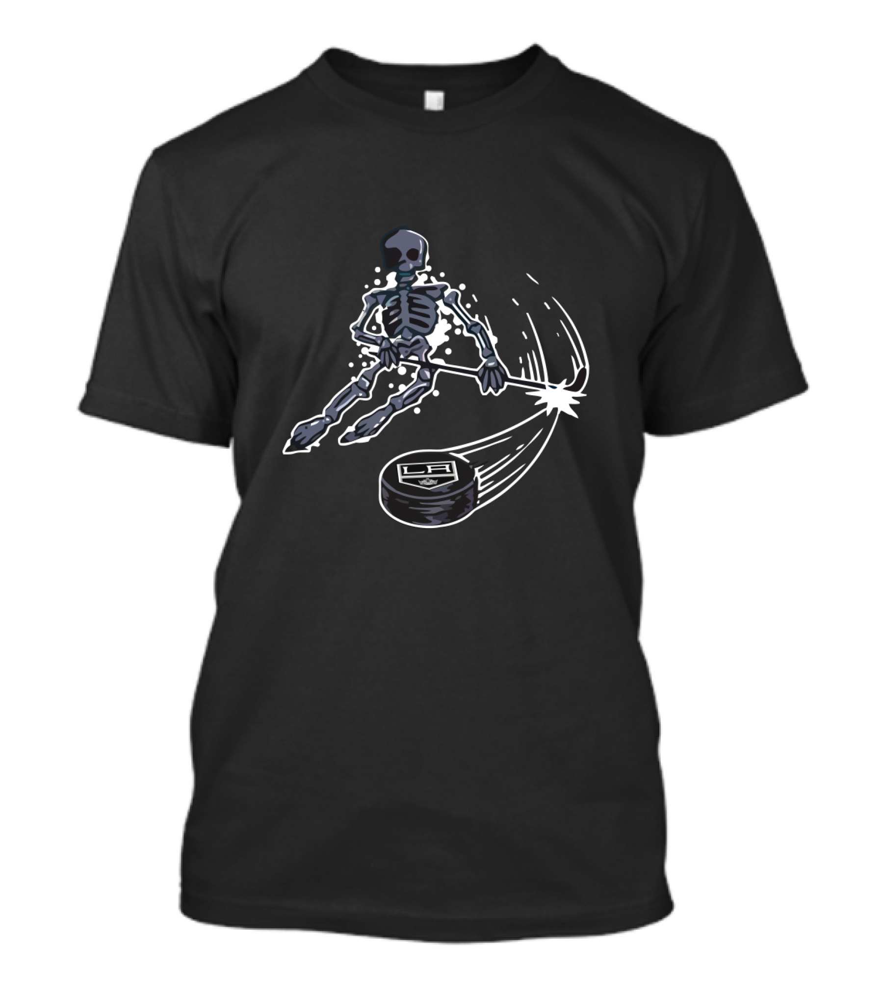 Skeleton Ice Hockey Los Angeles Kings Puck And Stick Graphic With LA T-Shirt