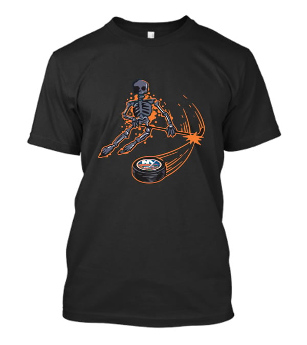 Skeleton Playing Ice Hockey With New York Islanders T-Shirt