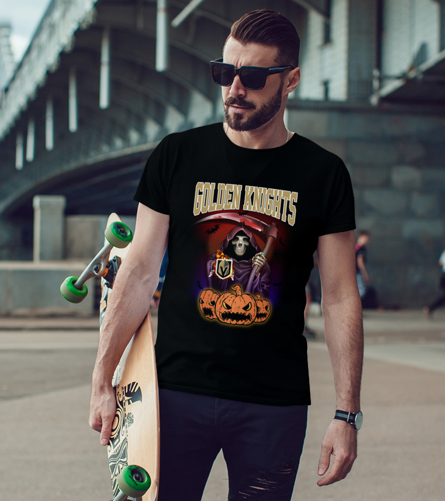 Golden Knights Halloween Grim Reaper With Pumpkins T-Shirt
