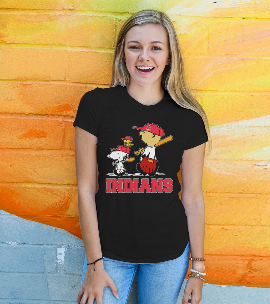 Snoopy Woodstock Cleveland Indians Baseball Fans T-Shirt
