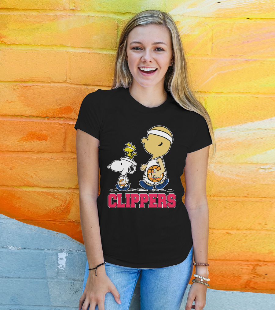 Snoopy And Woodstock Basketball With La Clippers Fans T-Shirt