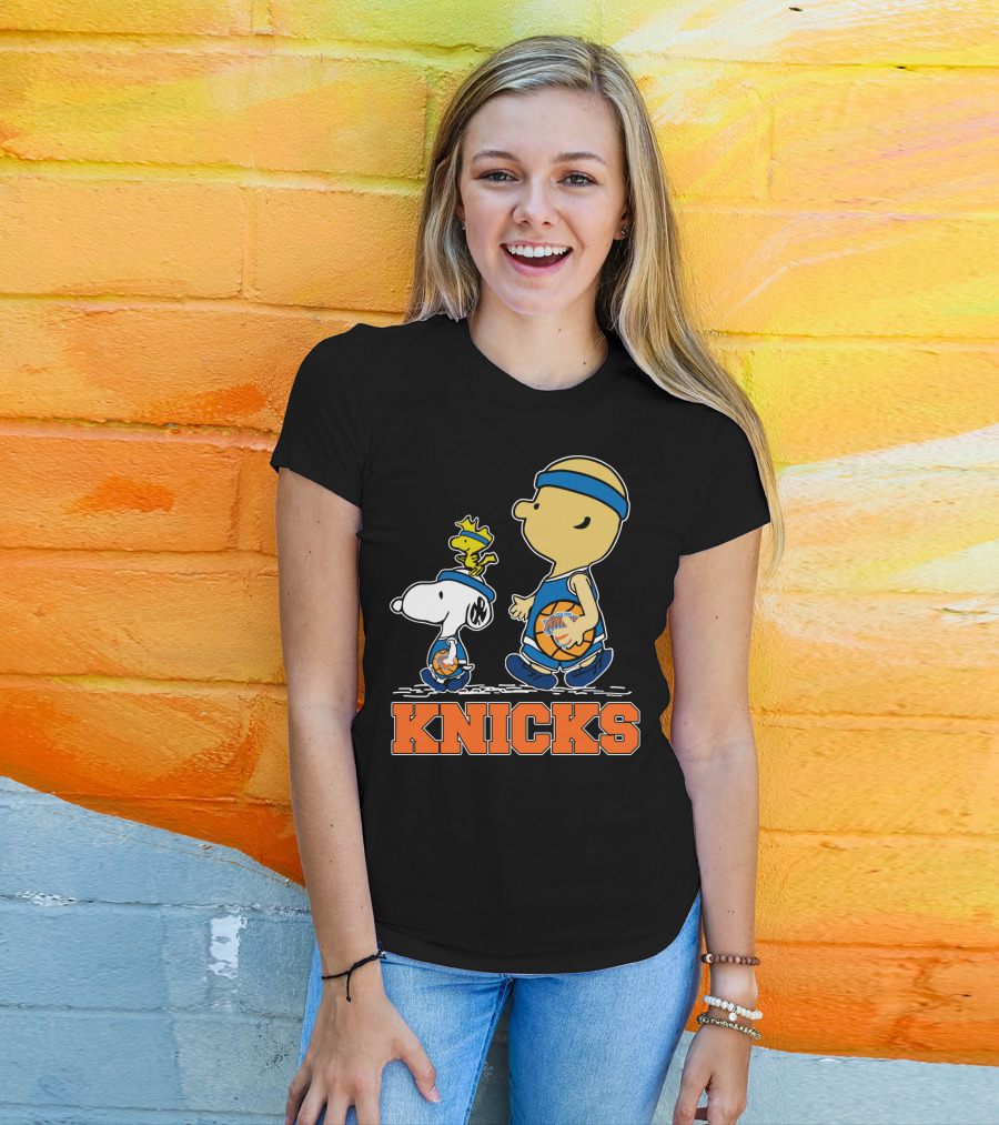 Snoopy Woodstock New York Knicks Basketball Fans Peanuts Characters T-Shirt